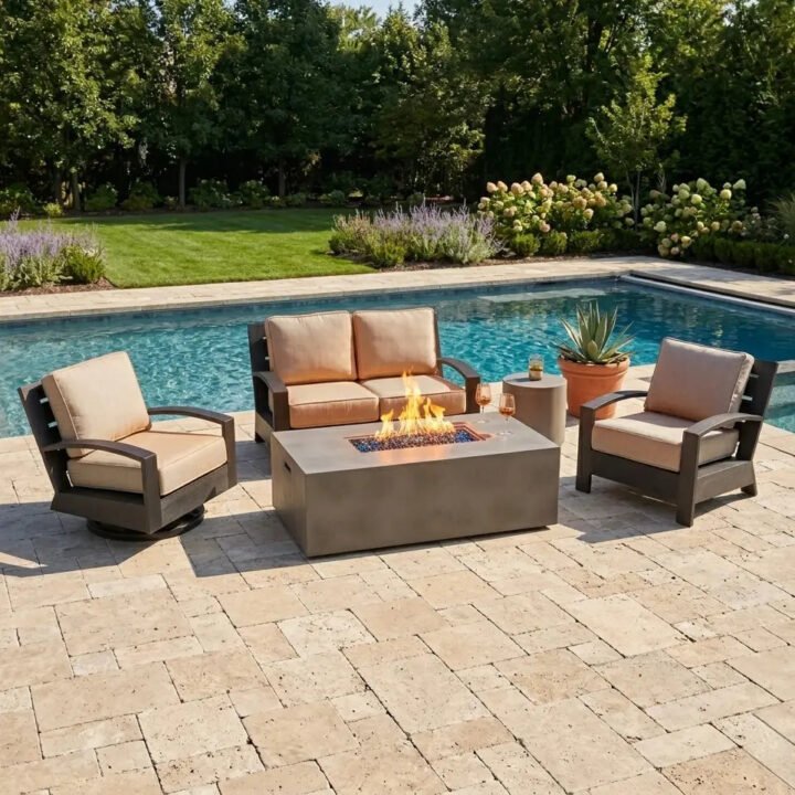 Prescott 5 Piece Loveseat Firepit/Chat Group