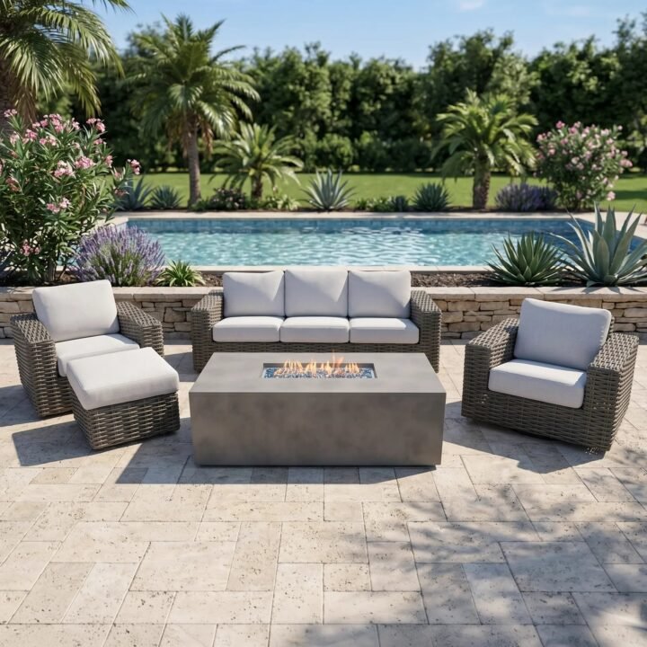 Soho XL Woven 5 Piece Firepit Sofa Group