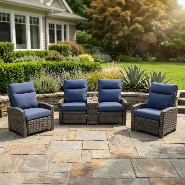 Ellis Reclining 3 Piece Loveseat Group - Indigo Acrylic
