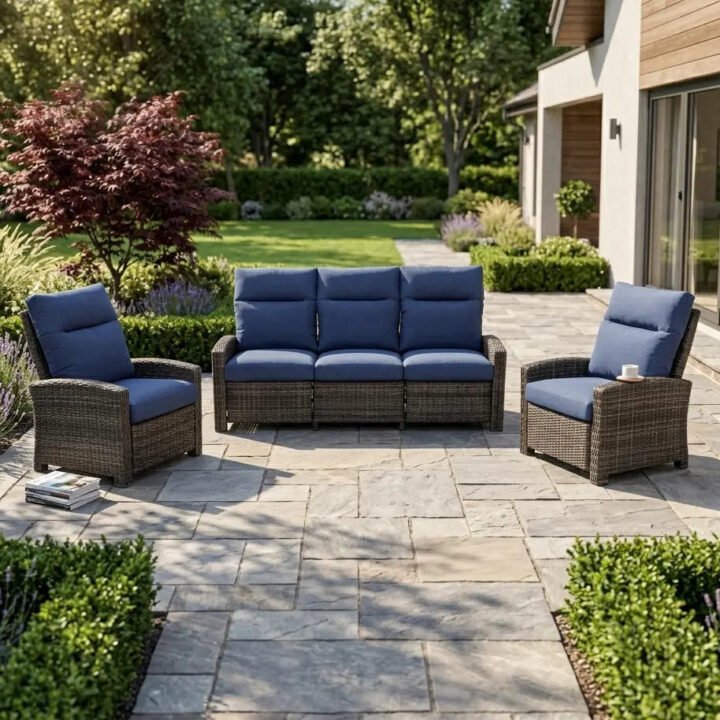 Ellis Reclining 3 Piece Sofa Group - Indigo Acrylic