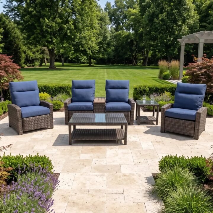 Ellis Reclining 5 Piece Loveseat Chat Group - Indigo Acrylic