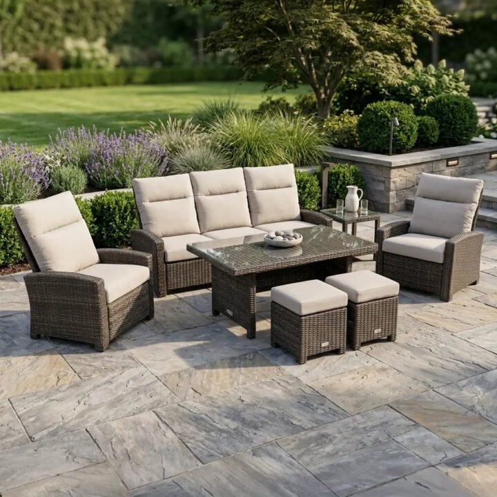 Ellis Reclining 7 Piece Sofa Conversation Group - Dove Acrylic
