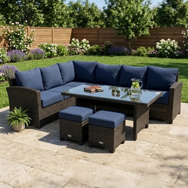 Ellis 8 Piece Sectional Chat Group - Indigo Acrylic