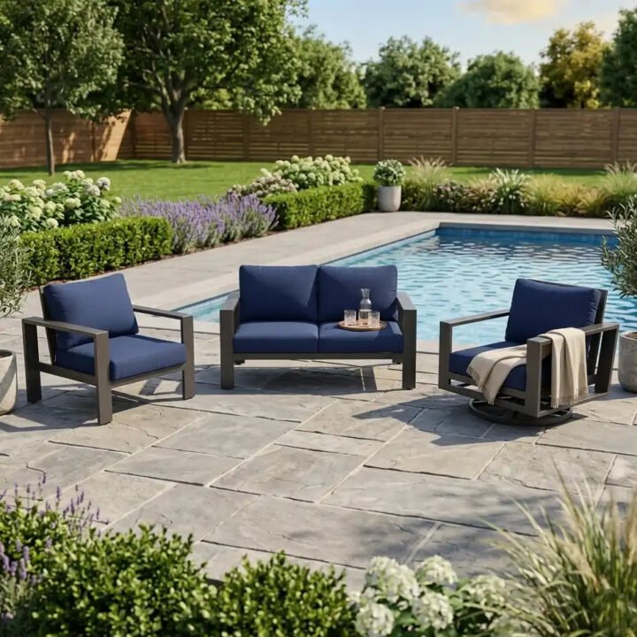 Sutton Grey 3 Piece Loveseat Group - Indigo