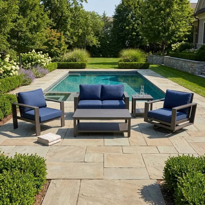 Sutton Grey 5 Piece Loveseat Group - Indigo