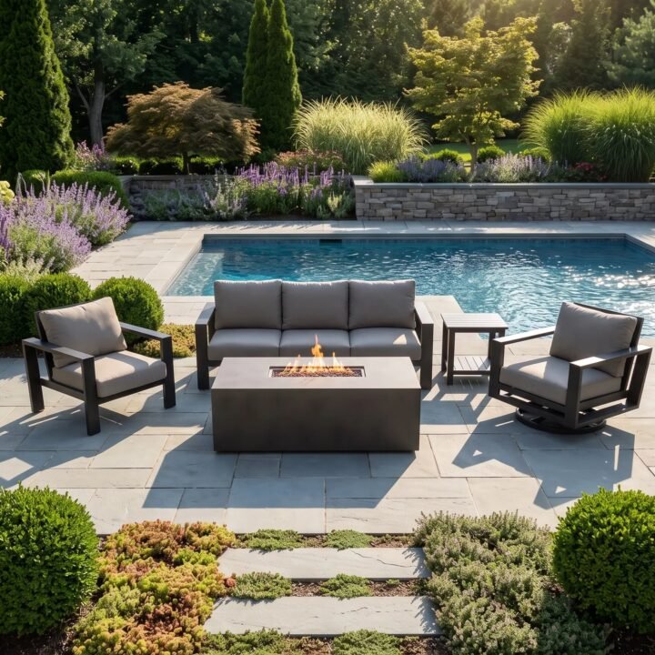 Sutton Grey 5 Piece Sofa Firepit Chat Group - Dove