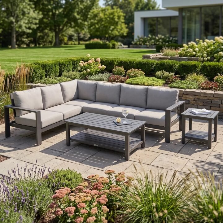 Sutton Grey 6 Piece Sectional Chat Group - Dove
