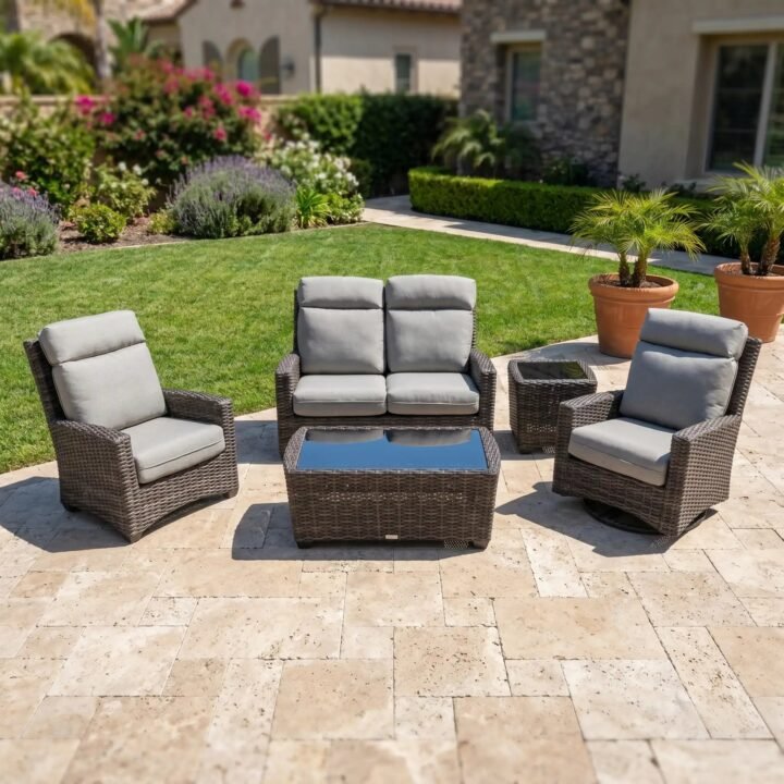 Grey Kampala 5 Piece Loveseat Chat Group - Makar Oyster