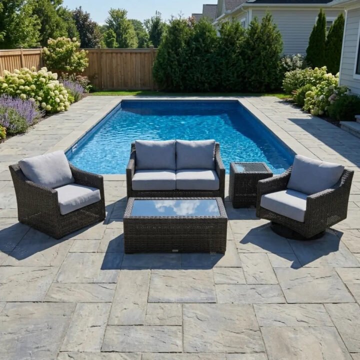 Rosario Grey 5 Piece Loveseat Chat Group - Topsail Rain