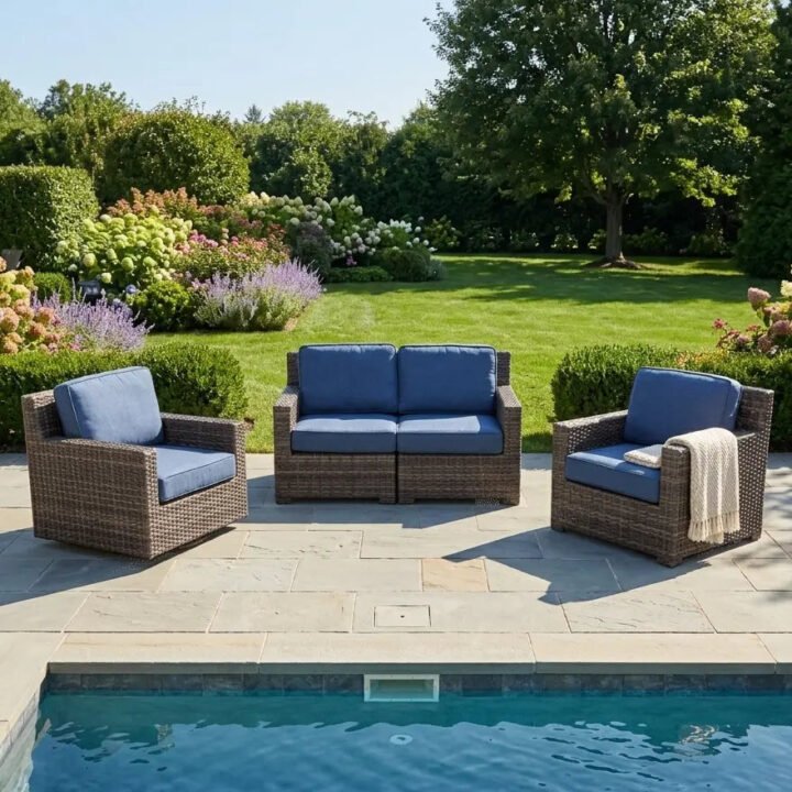 St. Kitts Grey 3 Piece Loveseat Group - Lifeguard Lapis Indigo