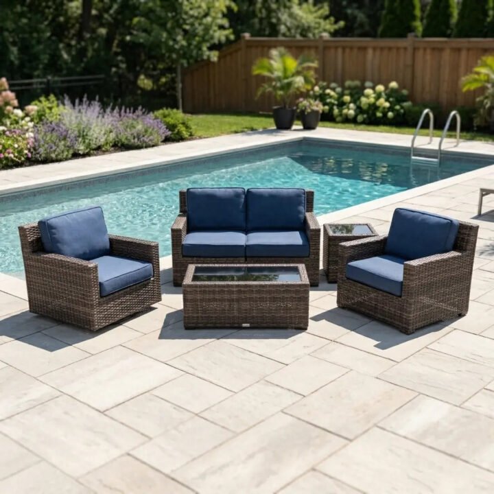 St. Kitts Grey 5 Piece Loveseat Chat Group - Lifeguard Lapis Indigo