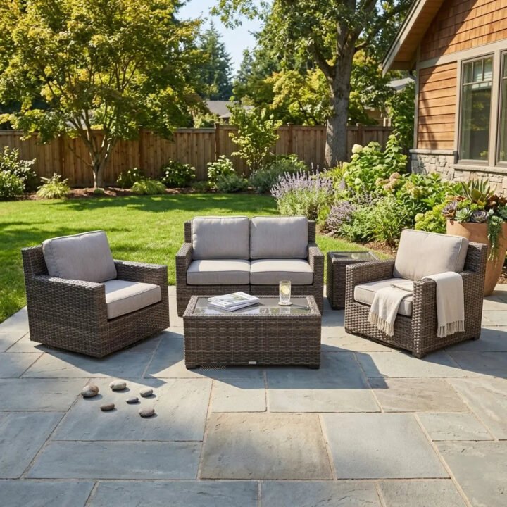 St. Kitts Grey 5 Piece Loveseat Chat Group - Makar Oyster