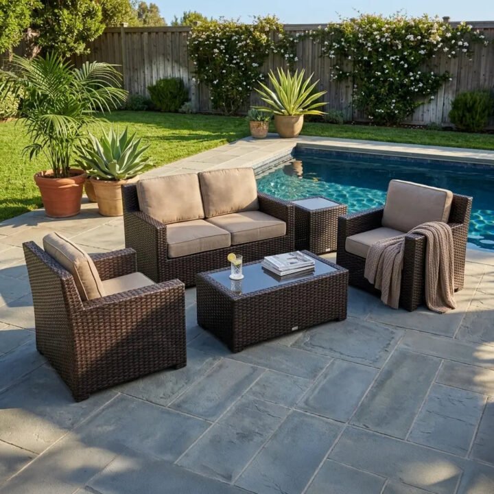 St. Kitts 5 Piece Loveseat Chat Group - Lifeguard Ostrich