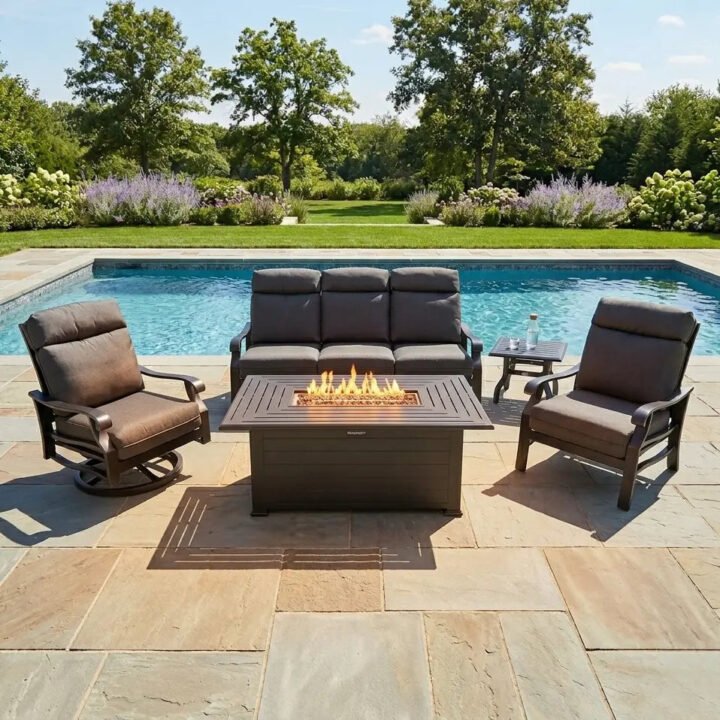 Stirling 5 Piece Sofa Firepit/Chat Group - Canvas Coal