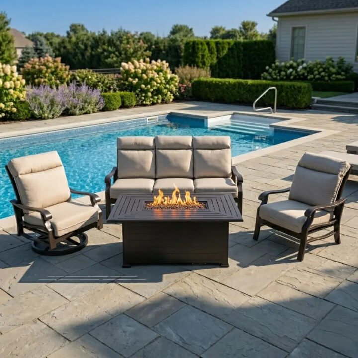 Stirling 5 Piece Sofa Firepit/Chat Group - Makar Oyster