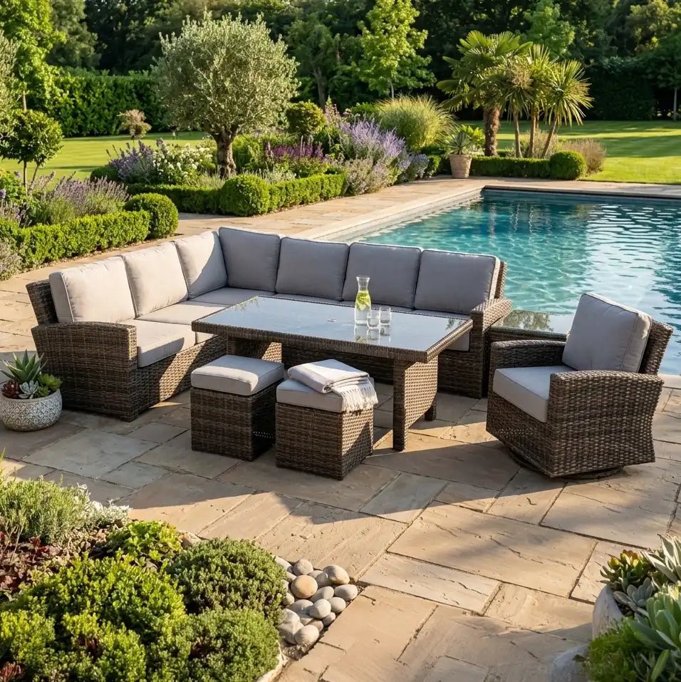 Woodridge 9 Piece Sectional Conversation/Chat Group - Canvas Steel