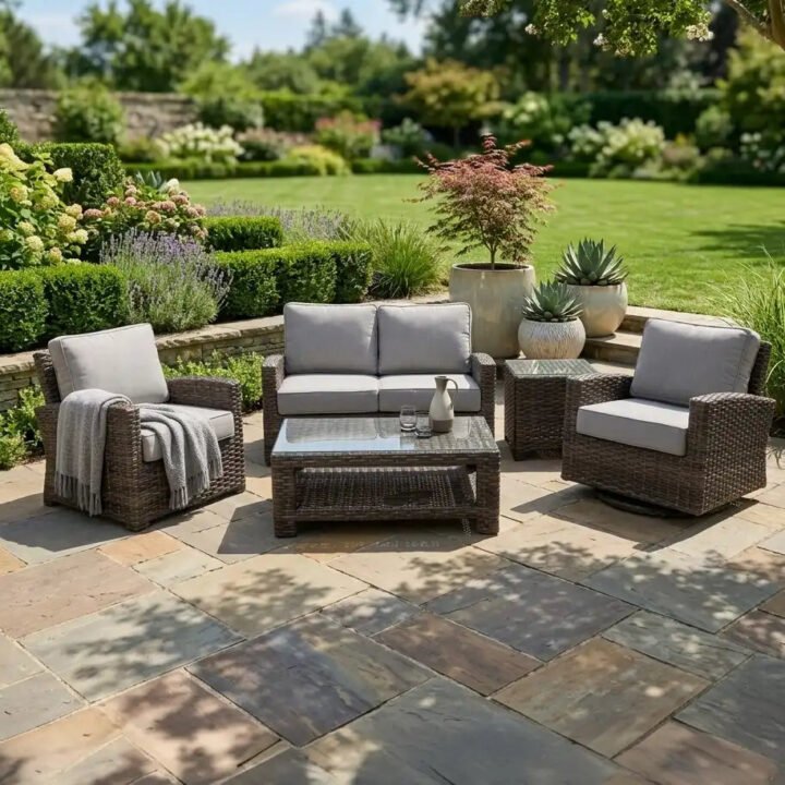 Woodridge 5 Piece Loveseat Chat Group - Canvas Steel