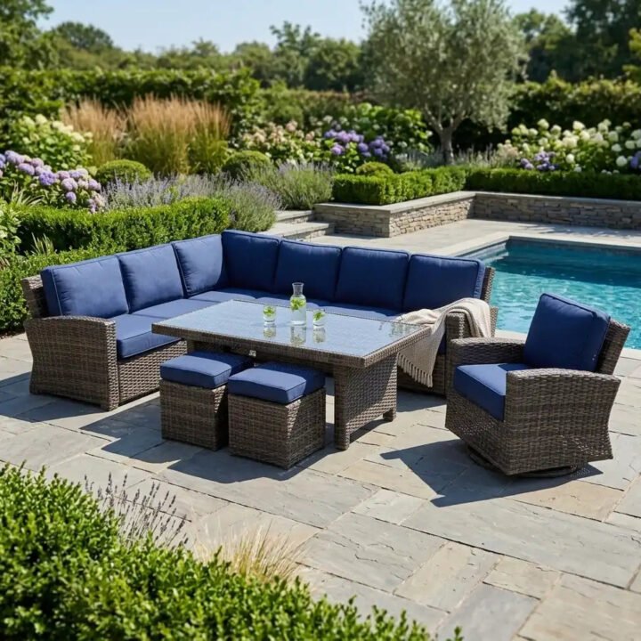 Woodridge 9 Piece Sectional Conversation/Chat Group - Canvas Indigo