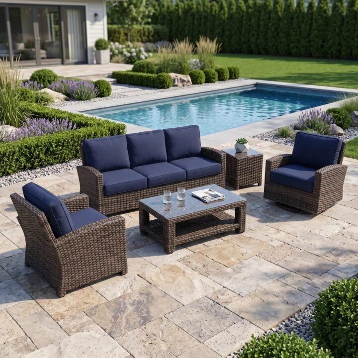 Woodridge 5 Piece Sofa Chat Group - Canvas Indigo