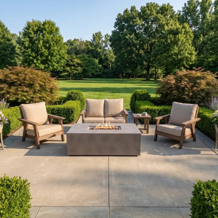 Aruba 5 Piece Loveseat Firepit Chat Group