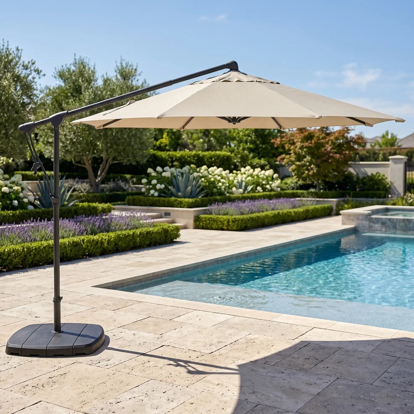 10' Classic Octagon Tilting Cantilever Umbrella - Champagne Linen