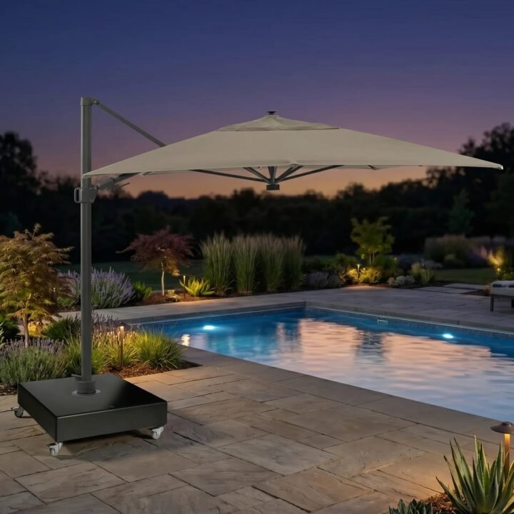 10'x13' Designer Rectangle Solar Lux Infinite Tilt Cantilever Umbrella - Cast Ash