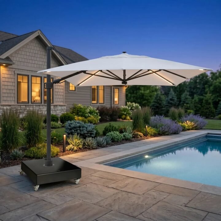 10'x13' Designer Rectangle Solar Lux Infinite Tilt Cantilever Umbrella - Natural