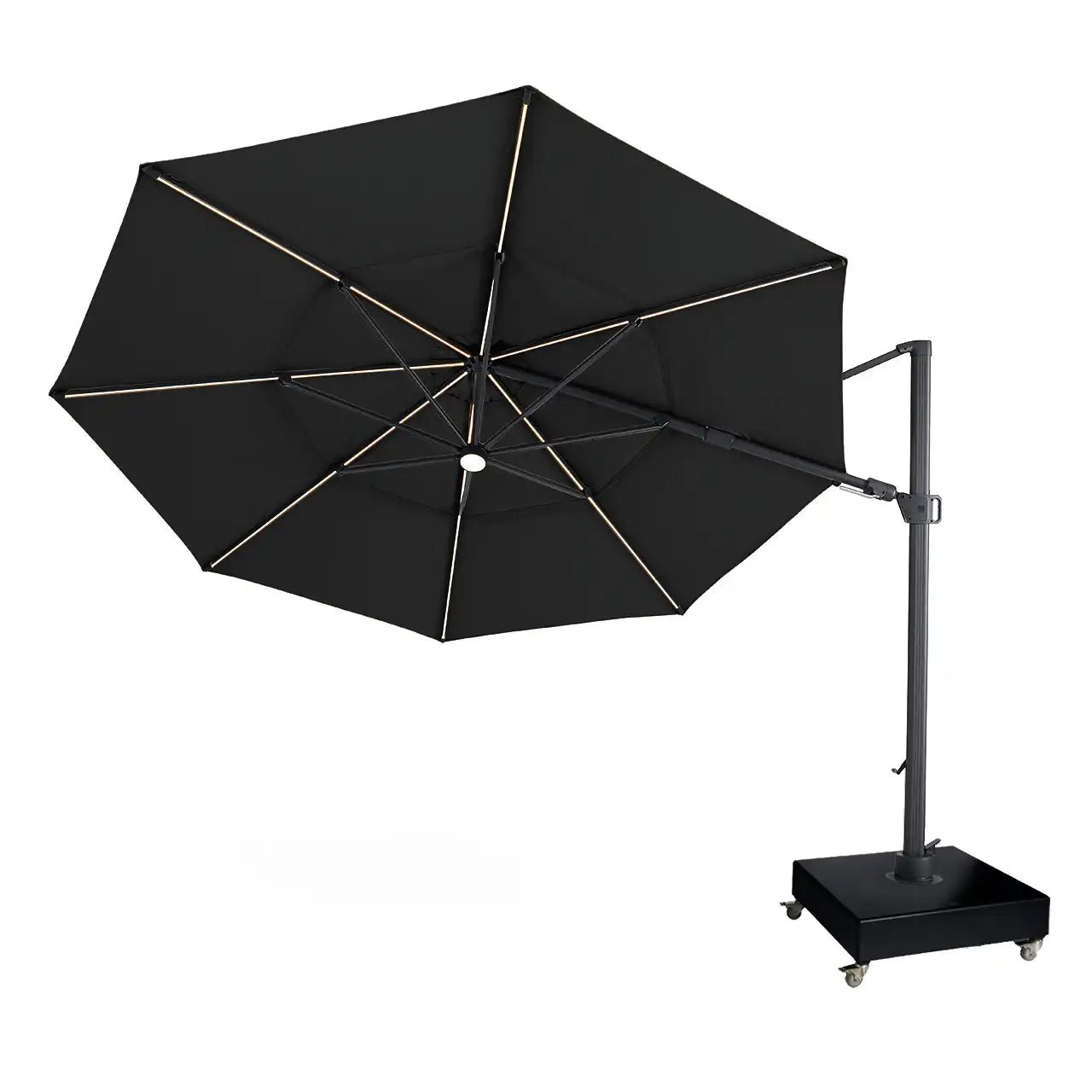 13' Designer Octagon Solar Lux Infinite Tilt Cantilever Umbrella - Black