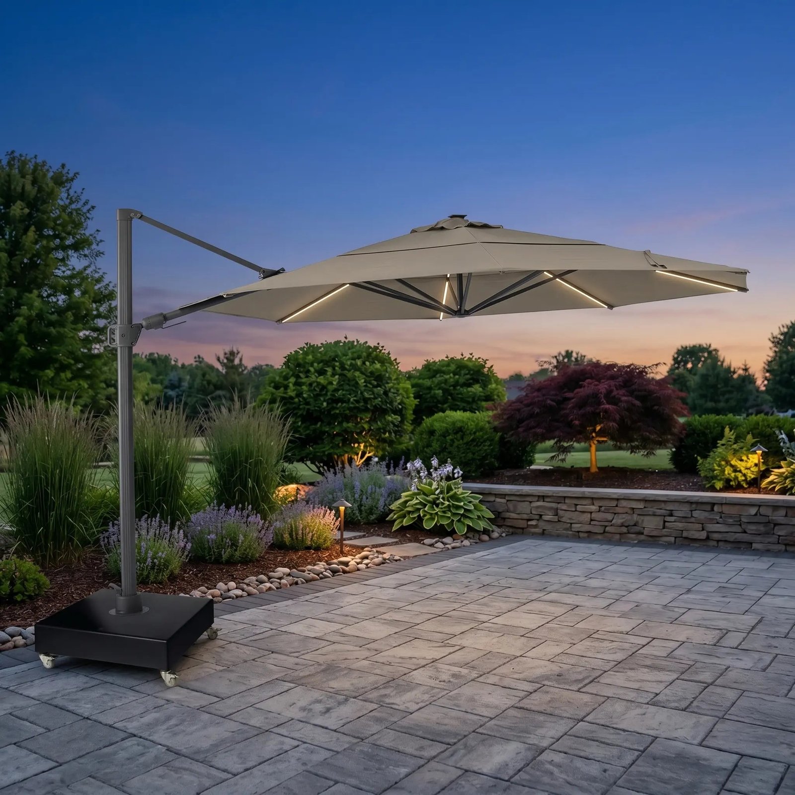 13' Designer Octagon Solar Lux Infinite Tilt Cantilever Umbrella - Cast Ash