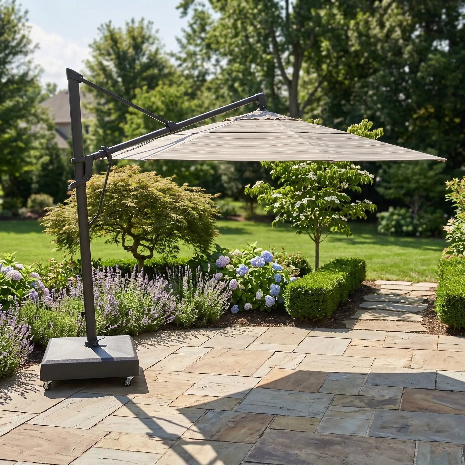 13' Designer Octagon AKZ+ Cantilever Umbrella - Trusted Fog Stripe