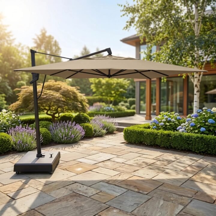 10'x13' Designer Rectangle AKZ+ Cantilever Umbrella - Heather Beige