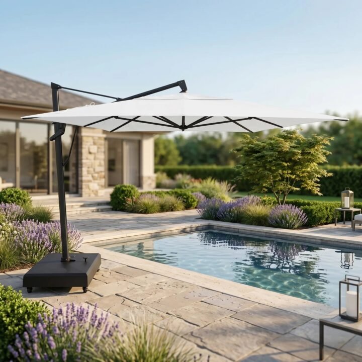 10'x13' Designer Rectangle AKZ+ Cantilever Umbrella - Natural