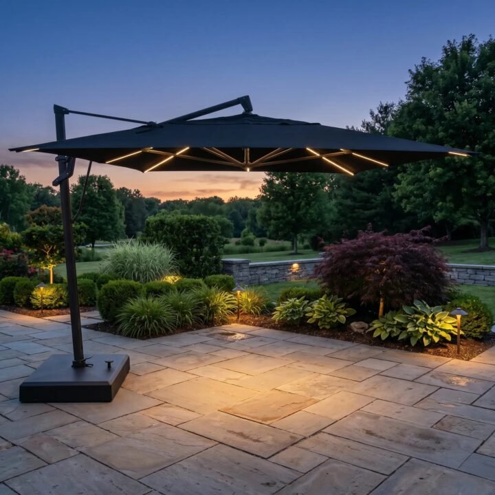 10'x13' Designer Rectangle AKZ+ Starlux Cantilever Umbrella - Black