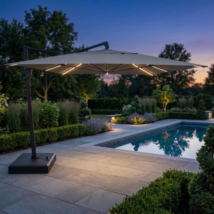 10’x13′ Designer Rectangle AKZ+ Starlux Cantilever Umbrella – Cast Ash