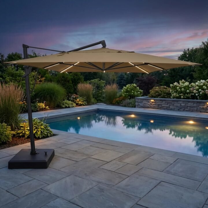 10'x13' Designer Rectangle AKZ+ Starlux Cantilever Umbrella - Heather Beige