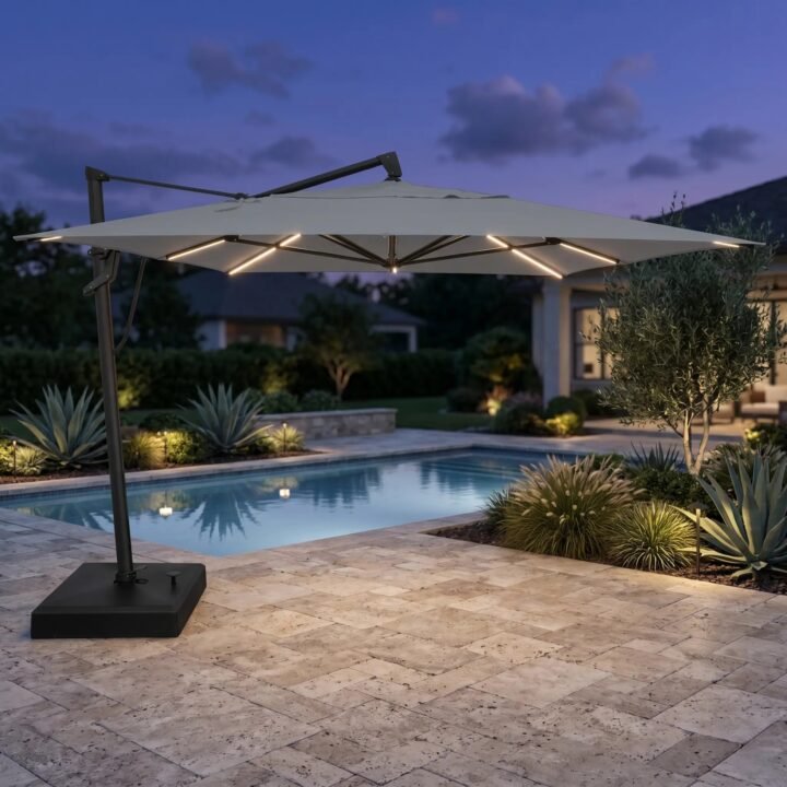 10'x13' Designer Rectangle AKZ+ Starlux Cantilever Umbrella - Natural