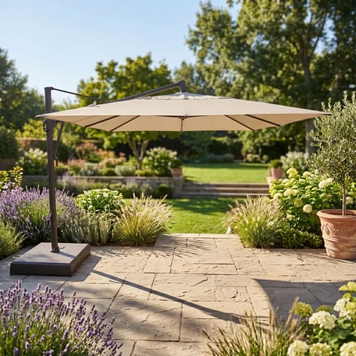 10'x13' Classic Rectangle AKZ Cantilever Umbrella - Champagne Linen