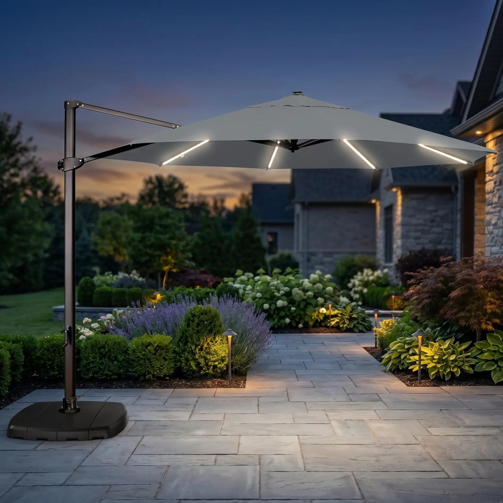 11' Deluxe Octagon Starlight Infinite Tilt Cantilever Umbrella - Boulder