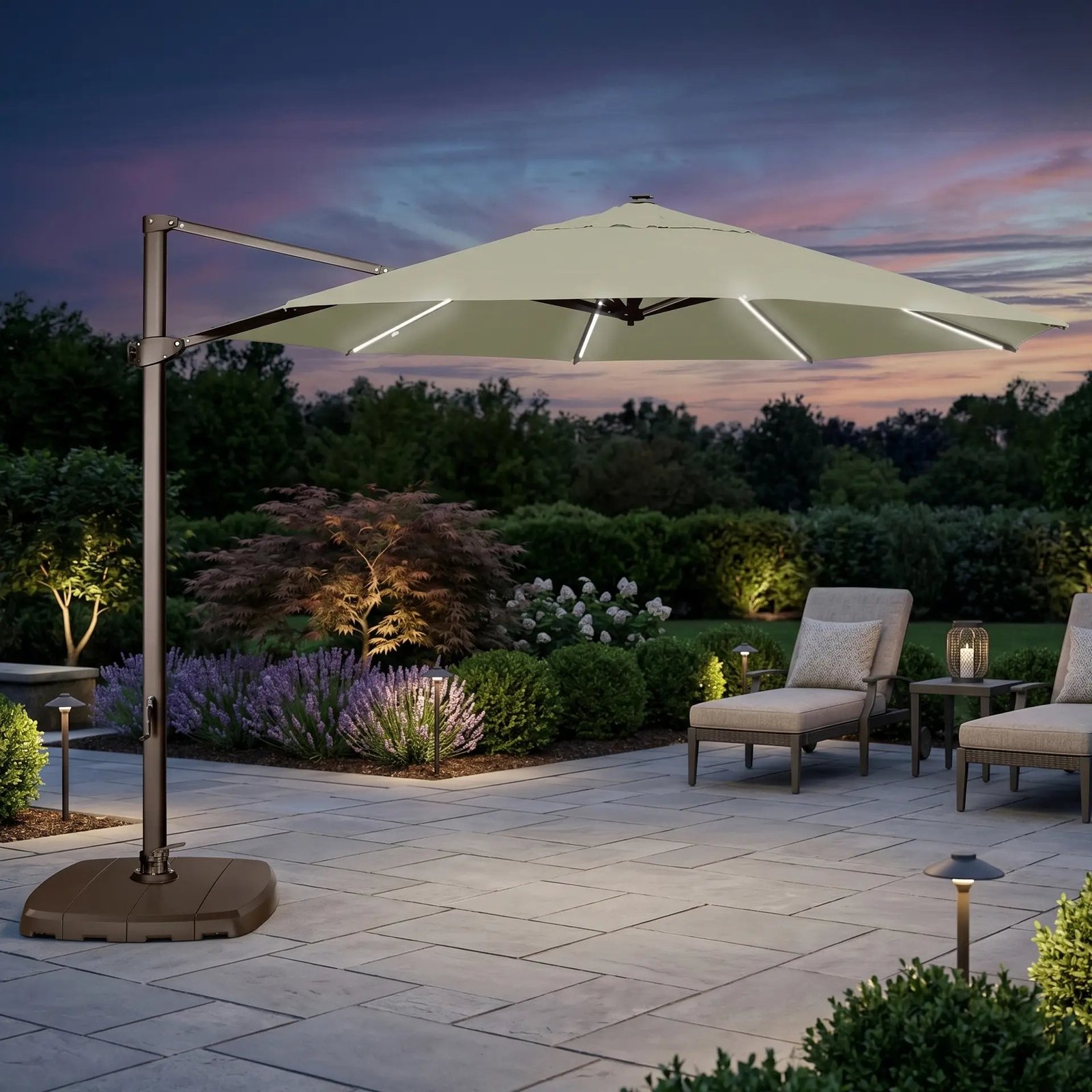 11' Deluxe Octagon Starlight Infinite Tilt Cantilever Umbrella - Khaki