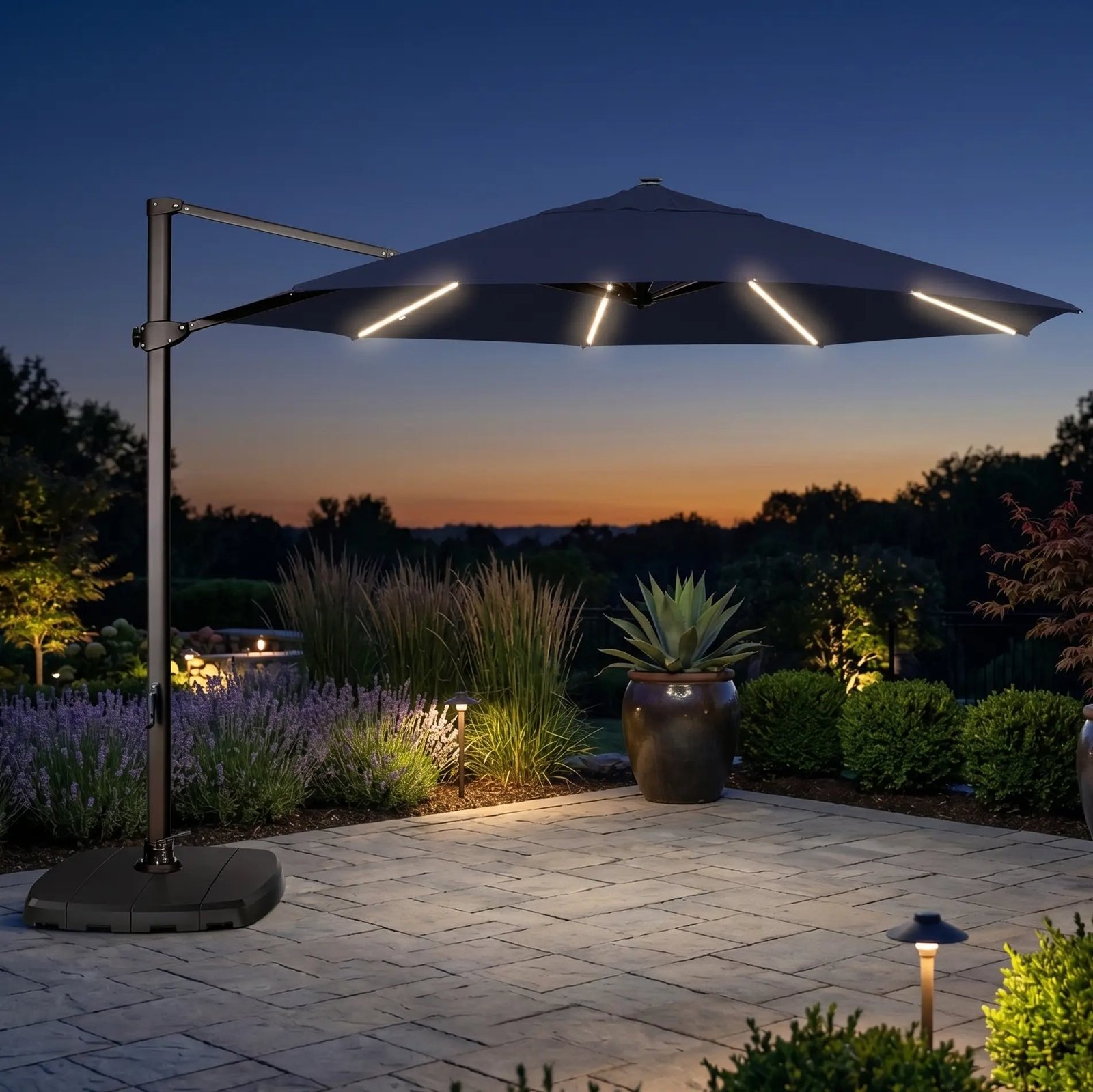 11' Deluxe Octagon Starlight Infinite Tilt Cantilever Umbrella - Navy