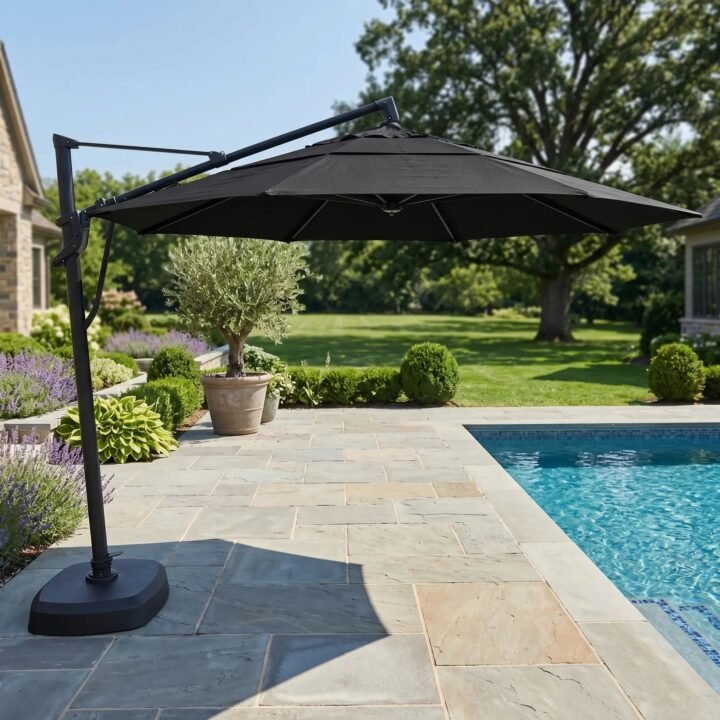 11' Designer Octagon AKZ+ Infinite Tilt Cantilever Umbrella - Black