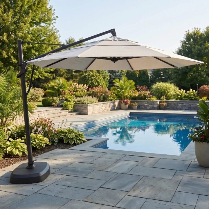 11′ Designer Octagon AKZ+ Infinite Tilt Cantilever Umbrella – Natural
