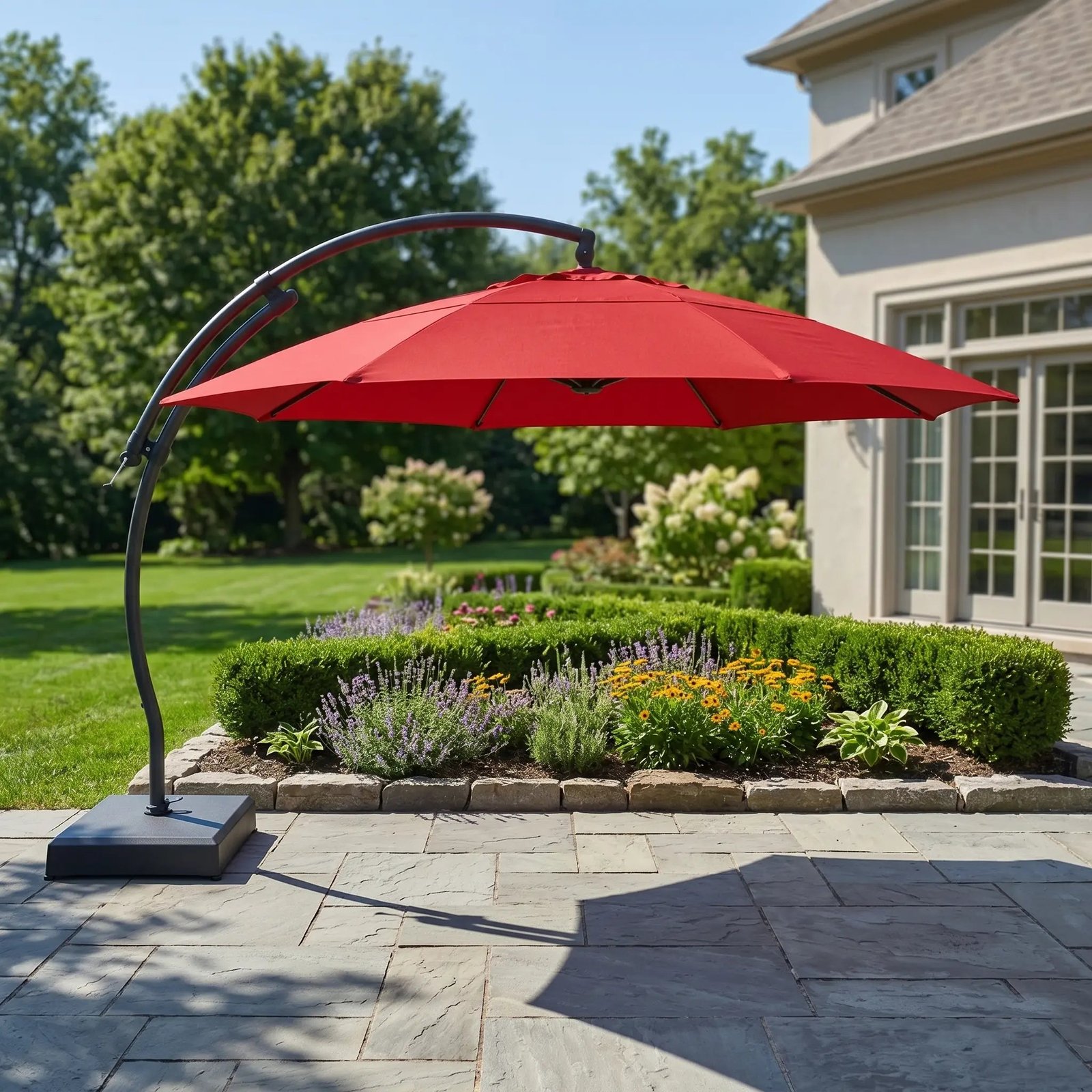 13' Deluxe Octagon Dome Tilting Cantilever Umbrella - Red