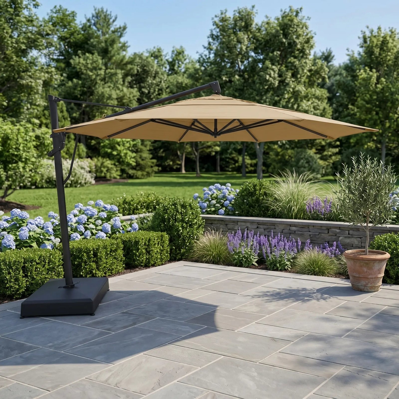 13′ Designer Octagon AKZ+ Cantilever Umbrella – Heather Beige