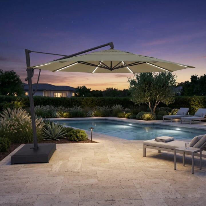 13' Designer Octagon AKZ+ Starlux Cantilever Umbrella - Cast Ash