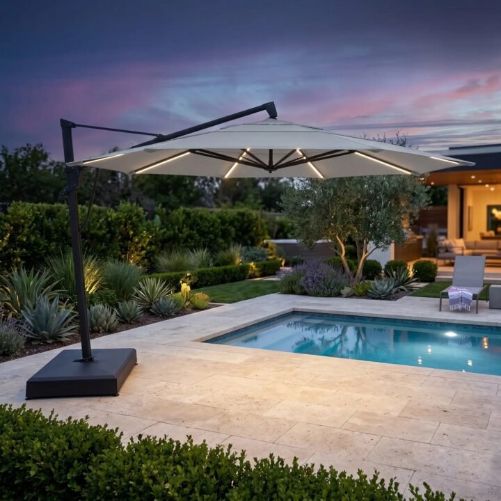 13' Designer Octagon AKZ+ Starlux Cantilever Umbrella - Natural