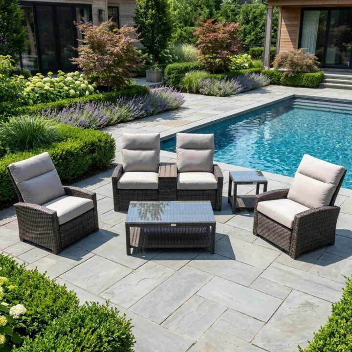 Ellis Reclining 5 Piece Loveseat Chat Group – Dove Acrylic