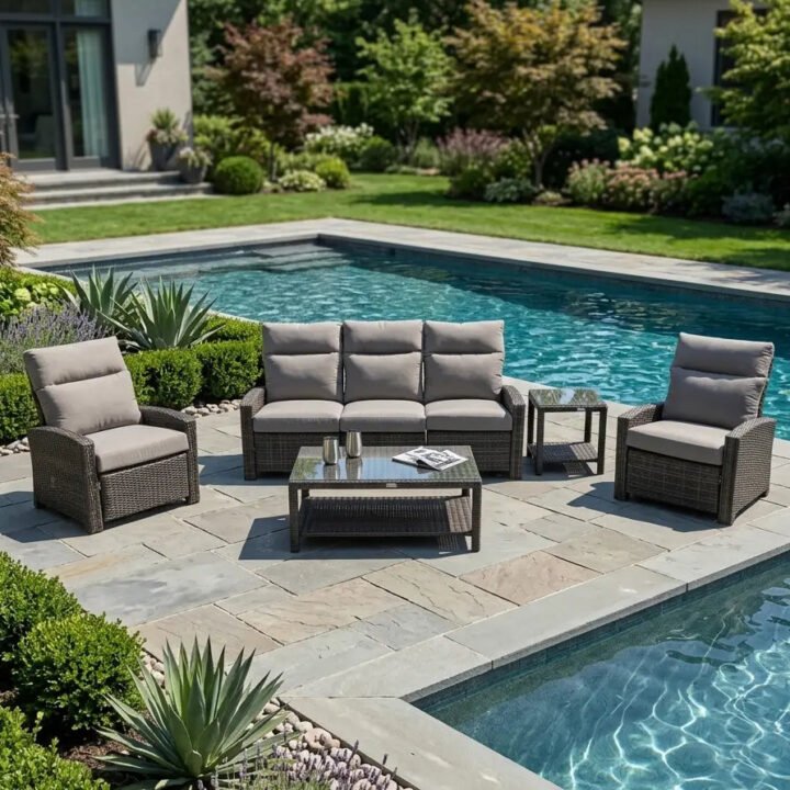 Ellis Reclining 5 Piece Sofa Chat Group – Dove Acrylic