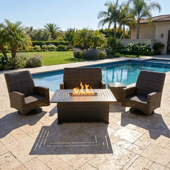 Grey Kampala 5 Piece QDF Loveseat Firepit Chat Group
