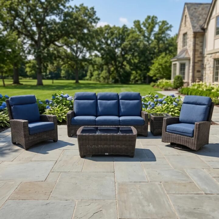 Grey Kampala 5 Piece Sofa Chat Group – Lifeguard Lapis Indigo
